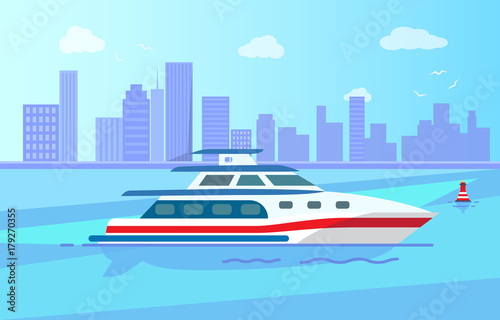 Luxurious Modern Yacht on Water Surface near City