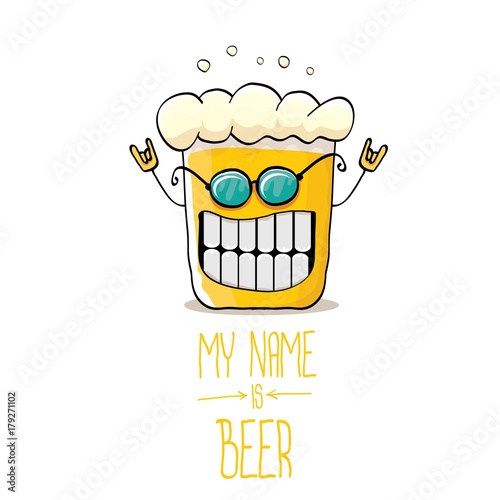 vector cartoon funky beer glass character with sunglasses isolated on white background.vector beer comic