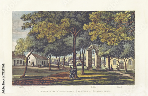 Fotografie Long view of Missionaries premises in Genadendal village, South Africa