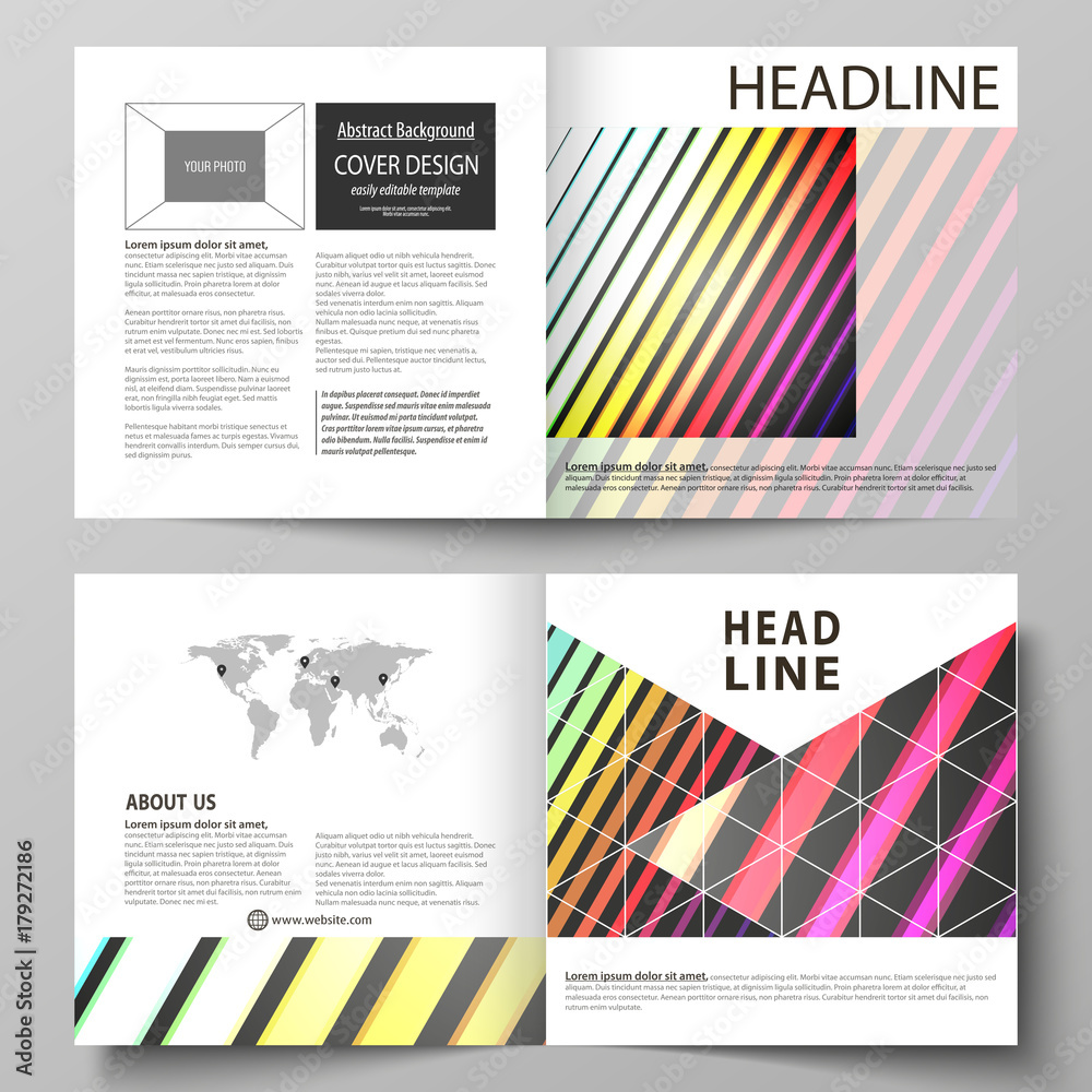 Business templates for square bi fold brochure, flyer, booklet. Leaflet cover, vector layout. Bright color rectangles, colorful design with geometric rectangular shapes forming abstract background.