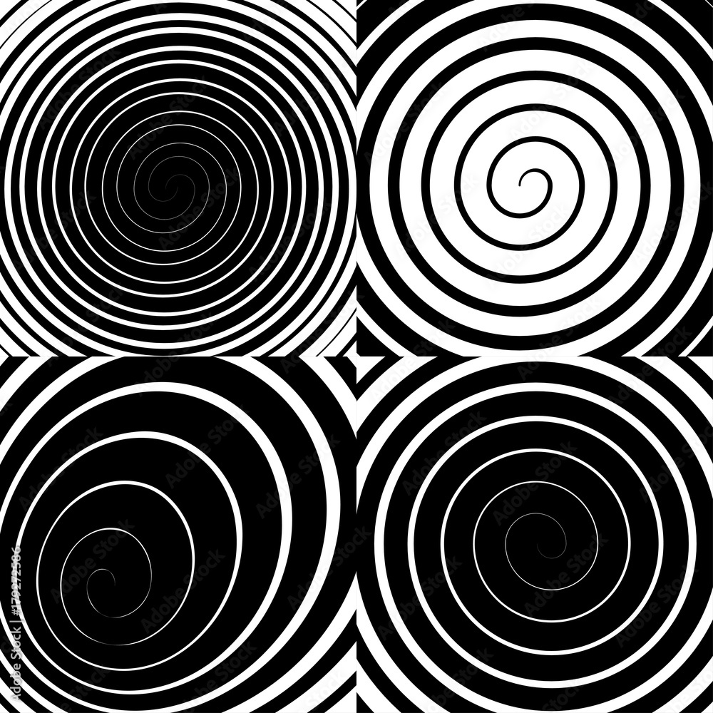 Psychedelic spiral with radial rays, swirl, twisted comic effect, vector set. Psychedelic spiral with radial rays, swirl, twisted comic effect, vector set.