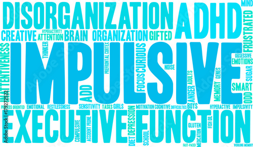 Impulsive ADHD Word Cloud on a white background. 