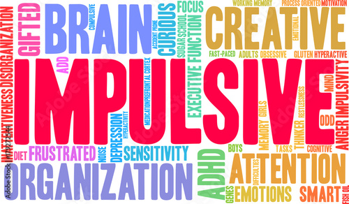 Impulsive ADHD Word Cloud on a white background. 