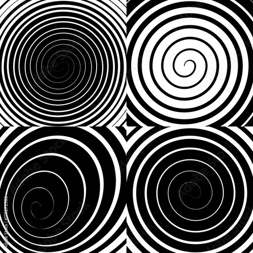 Psychedelic spiral with radial rays, swirl, twisted comic effect, vector set.