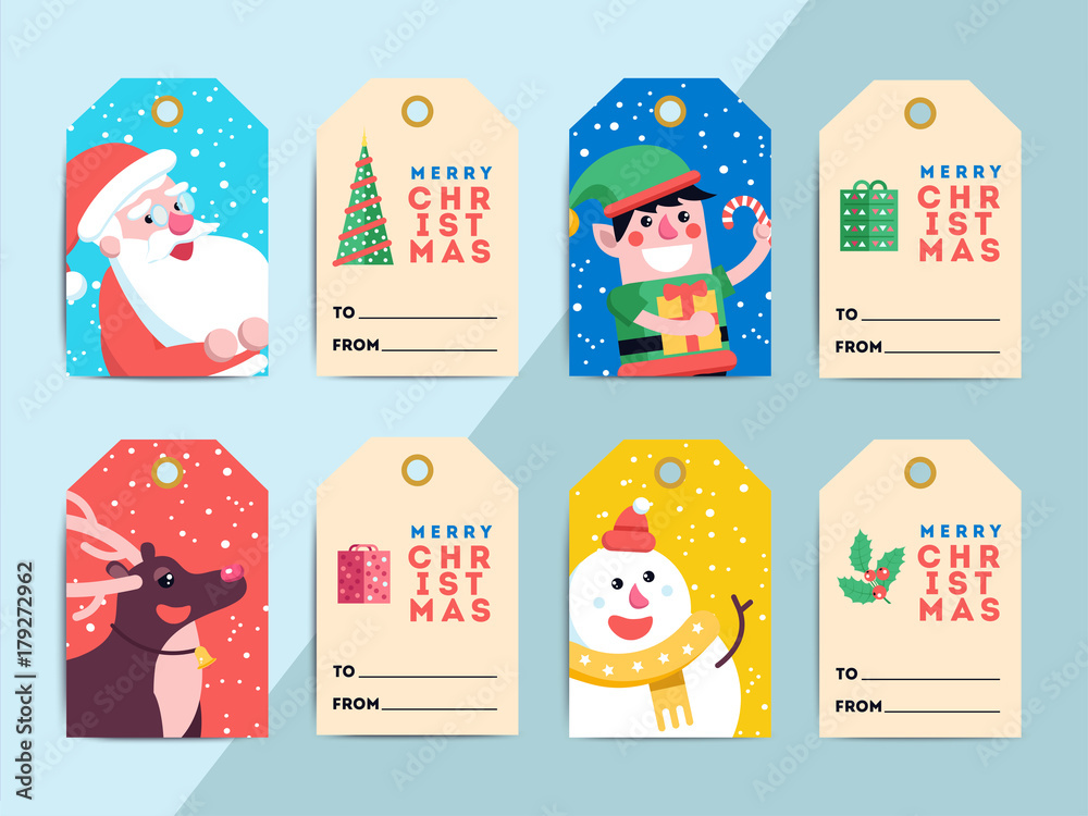 Christmas gift tags template set. Vector printable xmas box ...