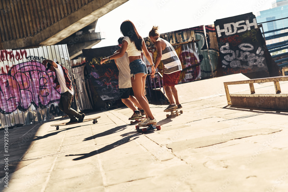 Skaters having fun. Skaters having fun.
