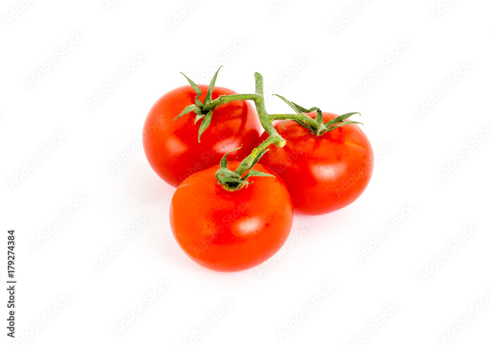 juicy ripe tomato branch on white isolated background. Delicious vegetable healthy snack juicy ripe tomato branch on white isolated background. Delicious vegetable healthy snack
