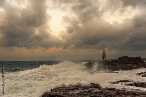 Lighthouse in the port of Ahtopol, Black Sea, Bulgaria.