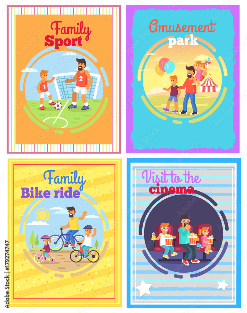 Father with Amusing with Kids Set of Four Cards Father with Amusing with Kids Set of Four Cards