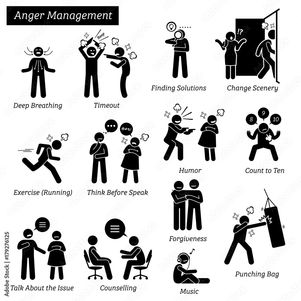 Anger Management Stick Figure Pictogram Icons. Illustrations depicts ...