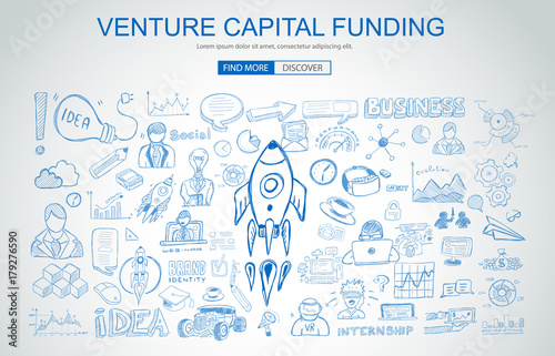 Venture Capital Funding concept with Business Doodle design style: raise money, campain best practice, series A crowd fund. Modern style illustration for web banners, brochure and flyers. photo