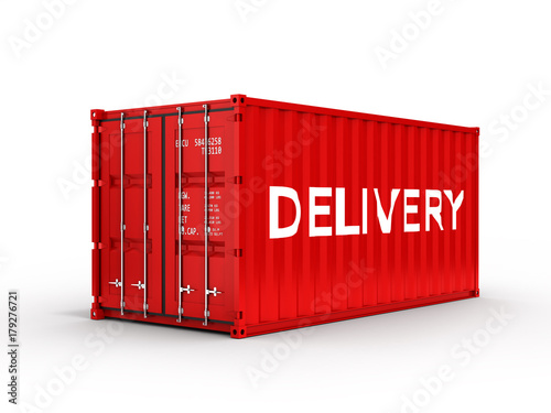 Cargo shipping container with an inscription delivery on white background 3d