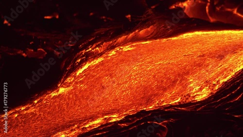 River of lava 4 Night Glowing Hot flow from Kilauea Active Volcano Puu Oo Vent Active Volcano Magma