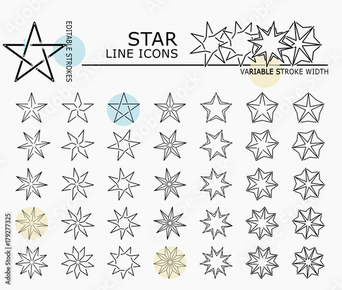 Star line icons with minimal nodes and editable stroke width and style