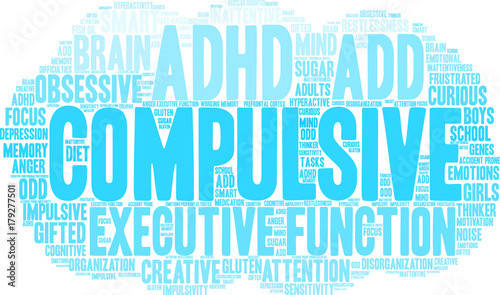 Compulsive Word Cloud on a white background. 