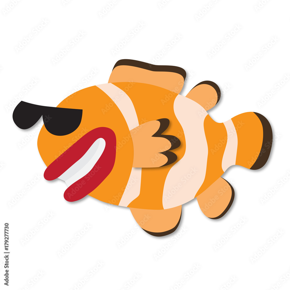 Funny hand drawn cartoon clown fish. Paper art style. Vector 3d. Smiling  clown fish in sun glasses isolated on white. Clown fish grotesque or  caricature Stock Vector | Adobe Stock