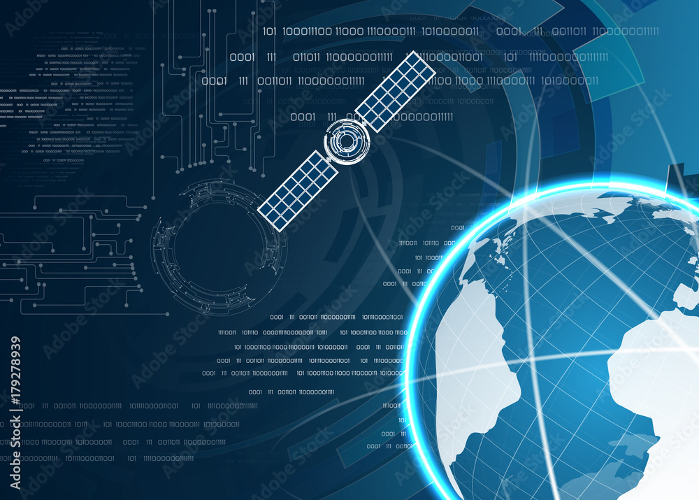Abstract background with glowing earth and satellite Abstract background with glowing earth and satellite
