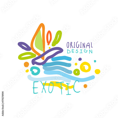 Exotic travel logo with doodle elements