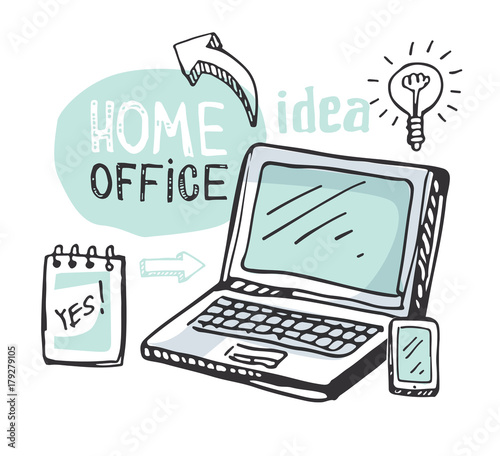 Brainstorm concept. Business and idea flat design. Hand drawn doodle home office