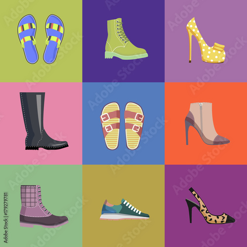 Set of Women Footwear Summer and Autumn Nine Icons
