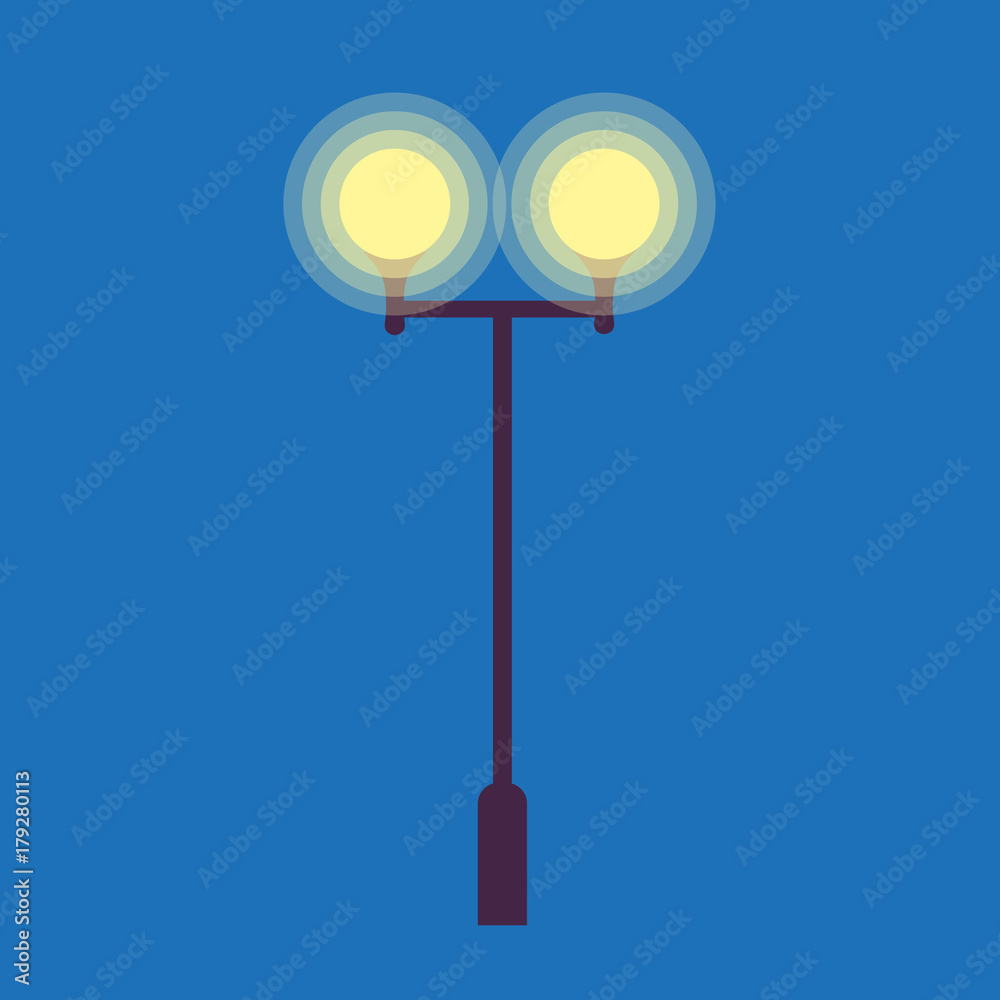 Street Lamp with Two Burning Light Bulbs on Blue