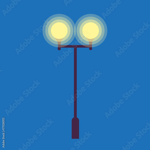 Street Lamp with Two Burning Light Bulbs on Blue
