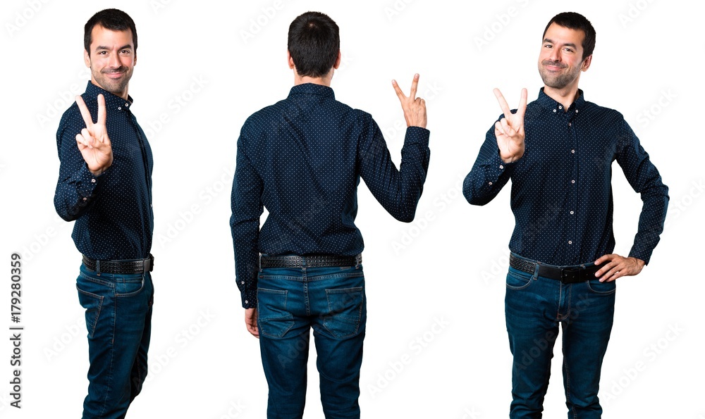 Set of Handsome man counting two Set of Handsome man counting two