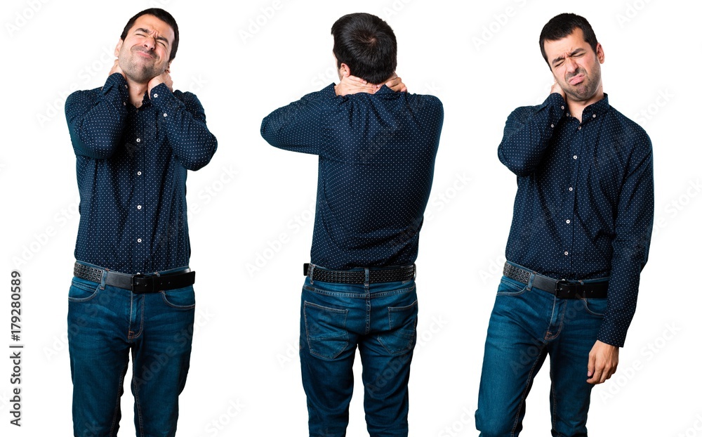 Set of Handsome man with neck pain Set of Handsome man with neck pain