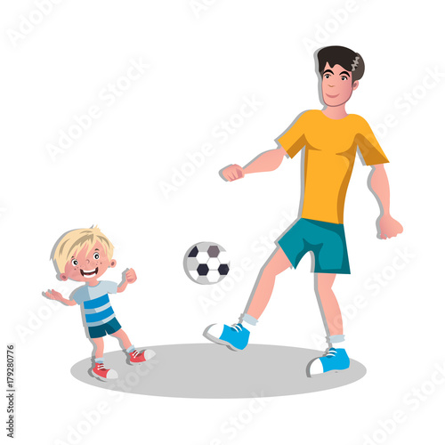 Fototapeta Naklejka Na Ścianę i Meble -  Happy Fathers with son playing football