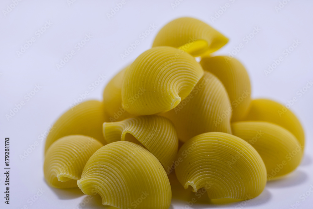 pasta is piled in a heap