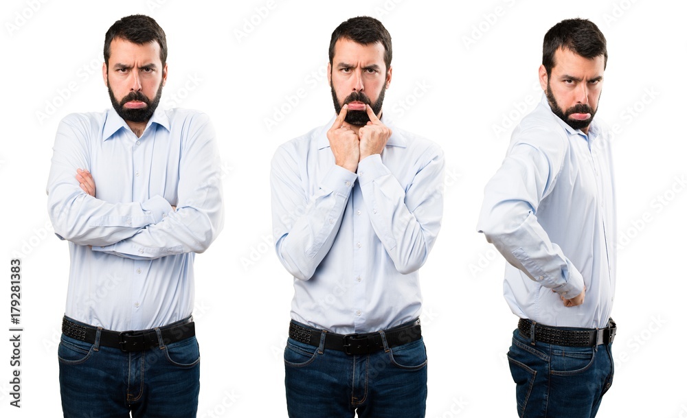 Set of Sad handsome man with beard Set of Sad handsome man with beard