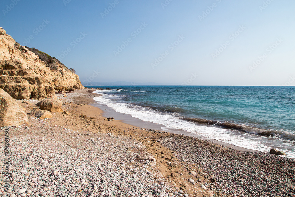 Beach at Aegean sea, Rhodes, Greece