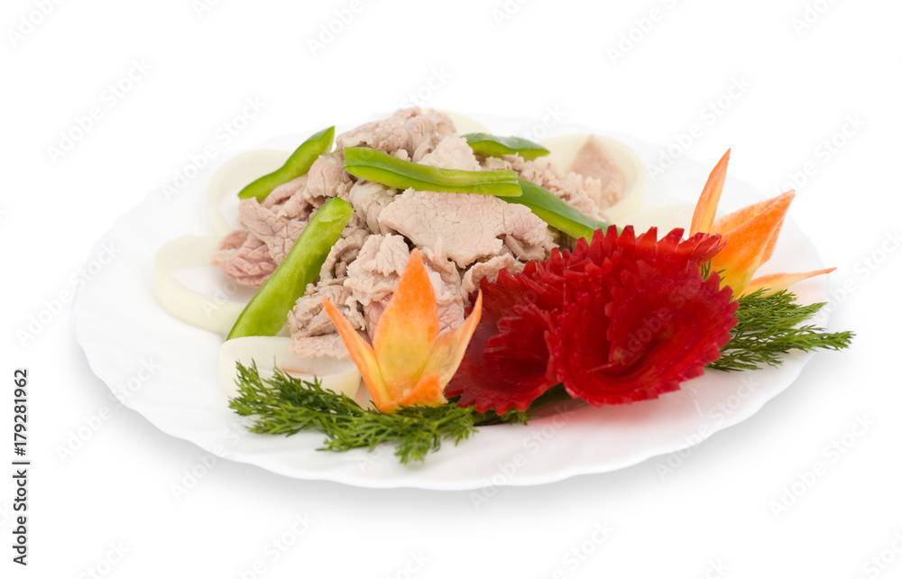 Chinese food. Boiled pork, clipping path.