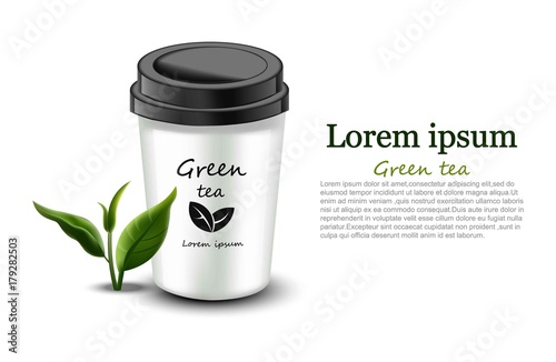 Green tea glass Vector realistic natural drink