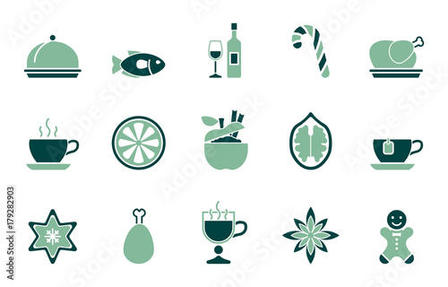 Weihnachten - Festessen Icon-Set (in Grün)