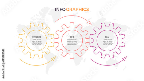 Business infographics. Timeline with 3 steps, gears.