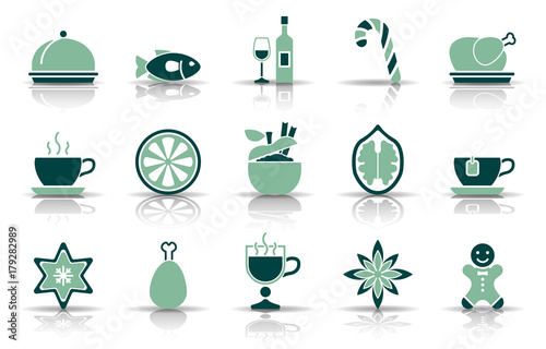 Weihnachten - Festessen Icon-Set (Grün)