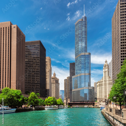 Chicago skyline at sunny day, Illinois, USA.