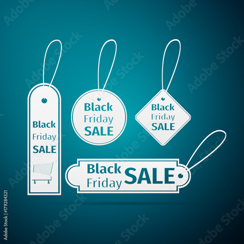 Black Friday sales tag flat icon on blue background. Vector Illustration