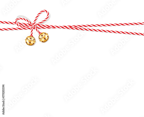 Geschenk mit Kordelschnur und Glöckchen
Weihnachtsgeschenk mit Schellenglöckchen und Schleife
Vektor Illustration isoliert auf weißem Hintergrund