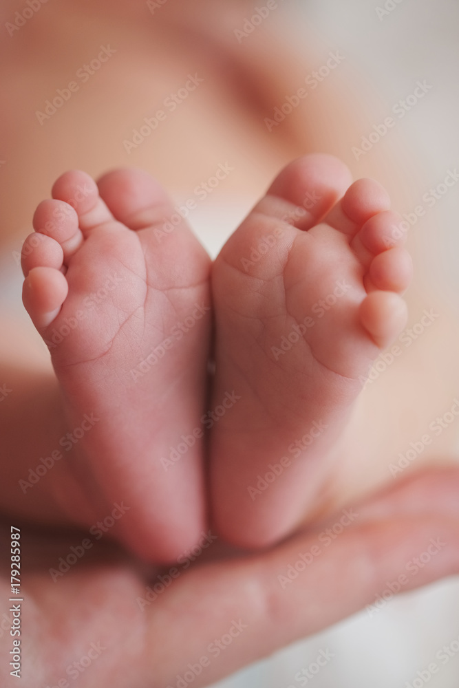 mother holds little foot of newborn baby mother holds little foot of newborn baby