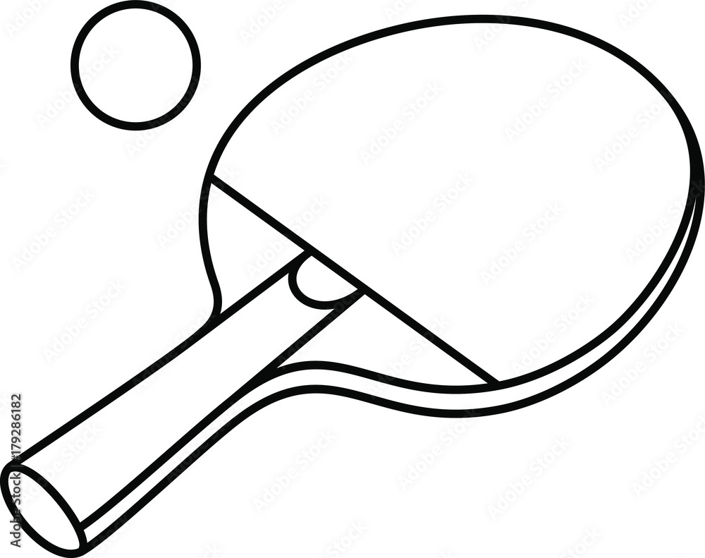 One table tennis or ping pong racket and ball. sports equipment. black  outline illustration on white background. sketch. | CanStock