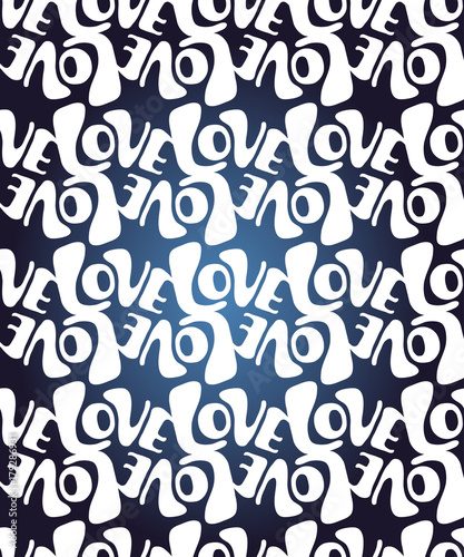 Vector seamless pattern with sign LOVE on a dark blue background.