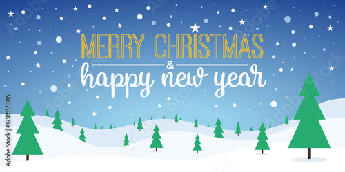 Christmas and new year snowbound blue background with Christmas trees.