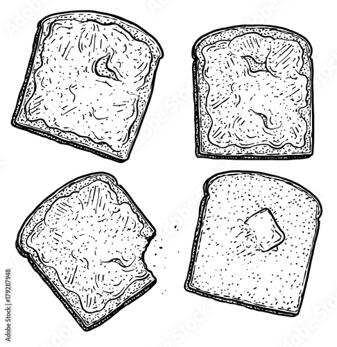 Toast illustration, drawing, engraving, ink, line art, vector
