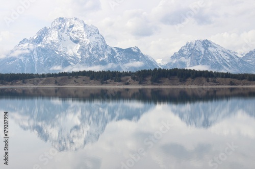 snowy mountains reflection on the lake