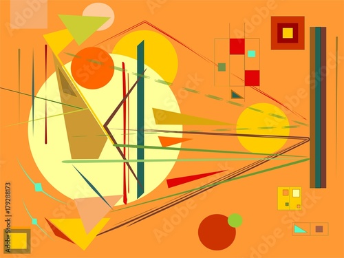 Abstract  orange  background ,fancy  geometric and curved shapes , expressionism art