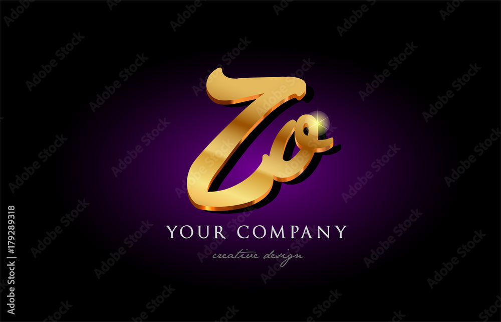 zo z o 3d gold golden alphabet letter metal logo icon design ...