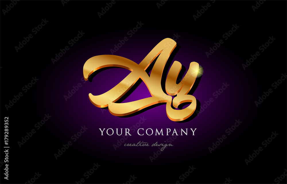 ay a y 3d gold golden alphabet letter metal logo icon design ...