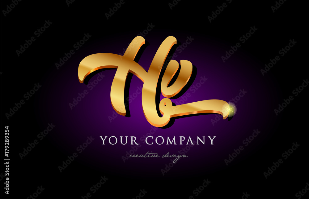 hv h v 3d gold golden alphabet letter metal logo icon design ...